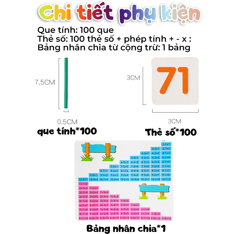 Đồ Chơi Giáo Dục Bàn Tính Toán Học Thông Minh Tặng Kèm 100 Thẻ Số 100 Que Tính Nhiều Màu