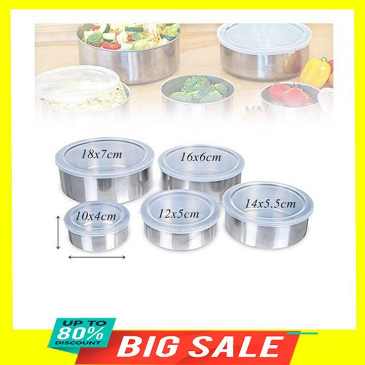 Bộ 5 hộp đựng thức ăn inox có nắp