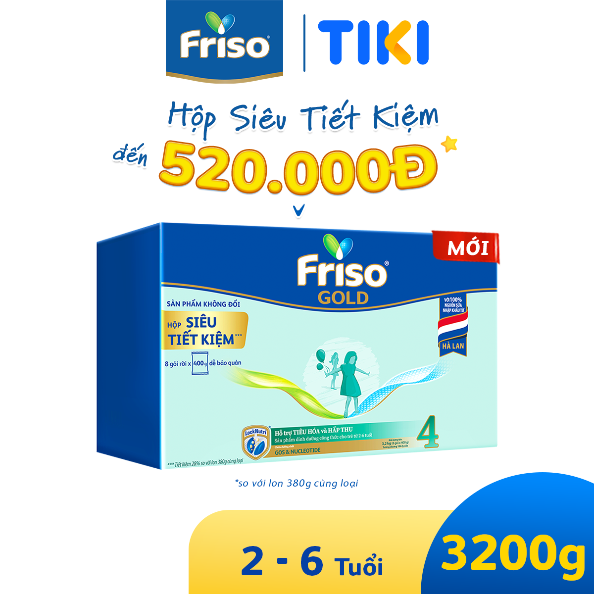 Sữa Bột Friso Gold 4 Hộp Giấy 3.2KG (Dành cho trẻ 2 - 6 tuổi)