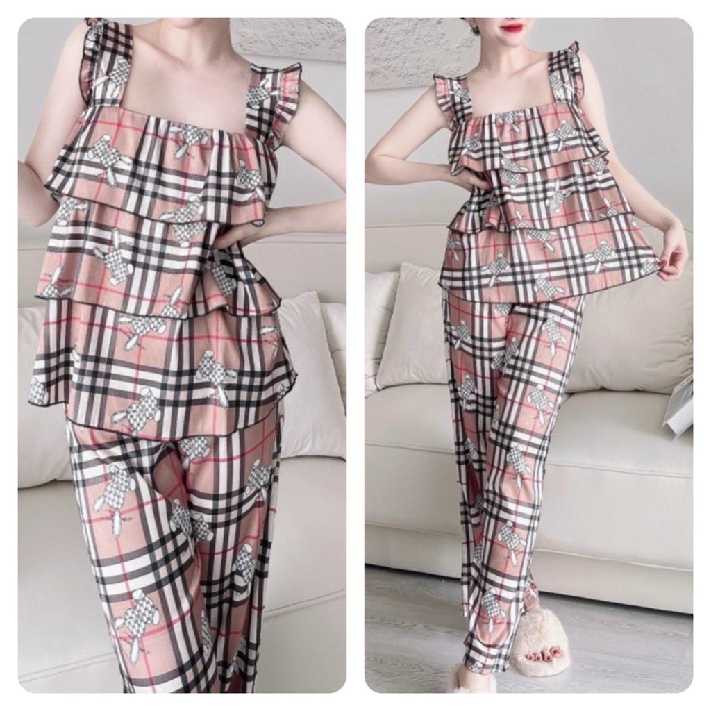 Đồ Bộ Bigisze Nữ, Đồ Ngủ, Đồ Mặc Nhà 2 Dây Nữ lụa xước ánh kim tầng, có túi quần, freesize 45-70kg, tuỳ chiều cao