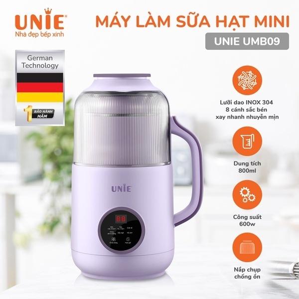 Máy Làm Sữa Hạt UNIE UMB09, Nắp Chụp Chống Ồn, 800Ml-750W, Lưỡi Dao 8 Cánh, Hàng Chính Hãng