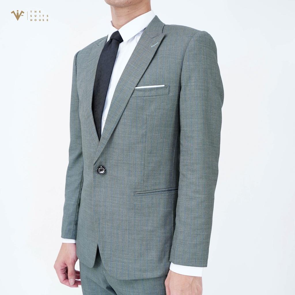 Bộ vest nam xanh rêu kẻ ô, suits sartorial chất WOOL The Suits House - S