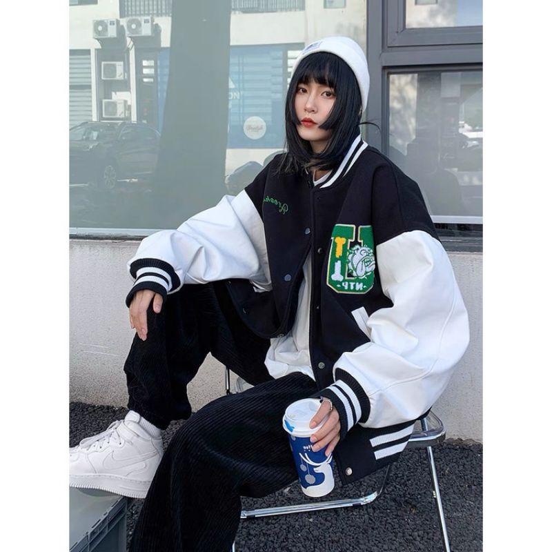 Áo khoác bomber Varrsity chất nỉ PE cao cấp unisex nam nữÁo cardigan kiểu bóng chày phong cách hàn