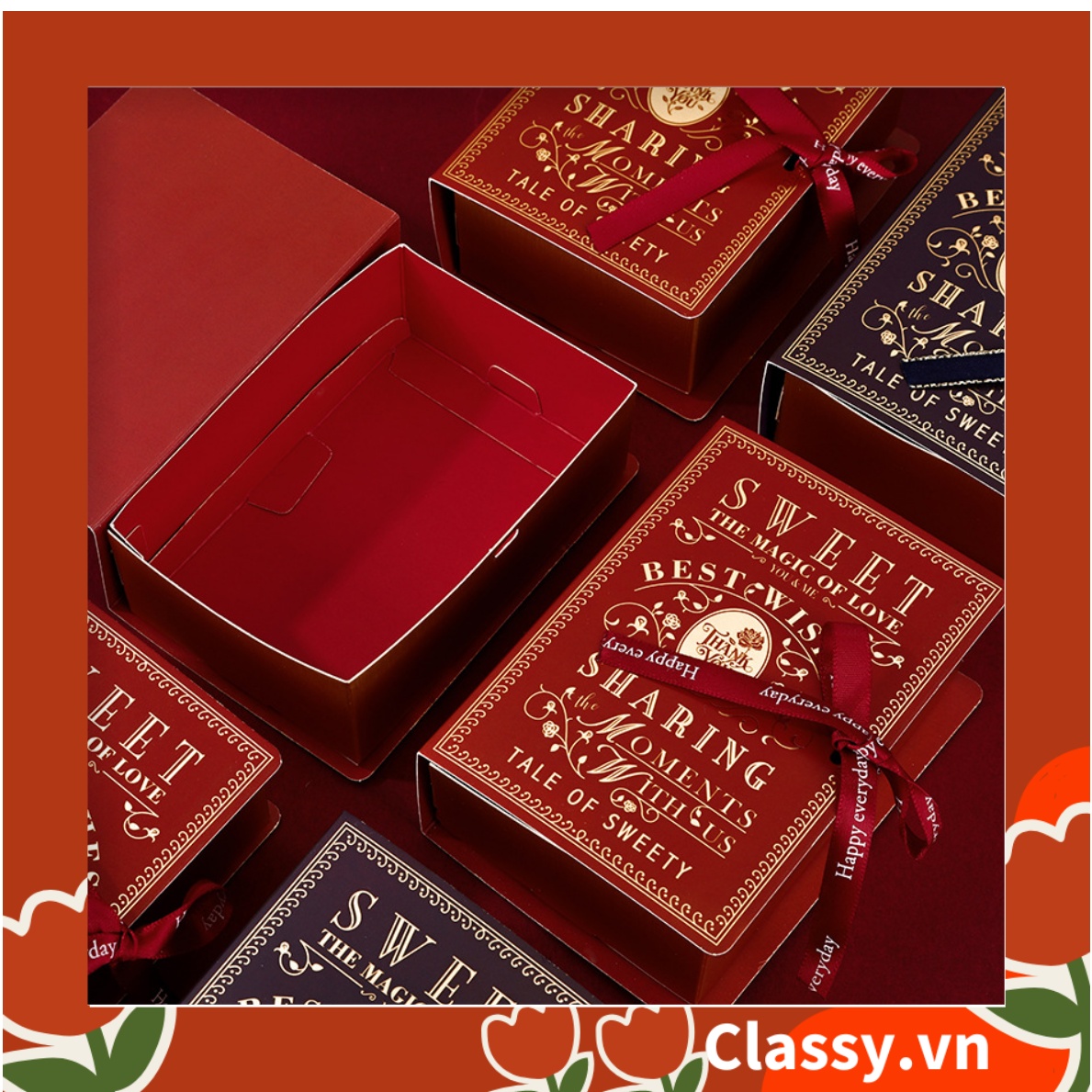 - Hộp giấy đựng quà tặng gắn ruy băng hình cuốn sách cổ điển Q762