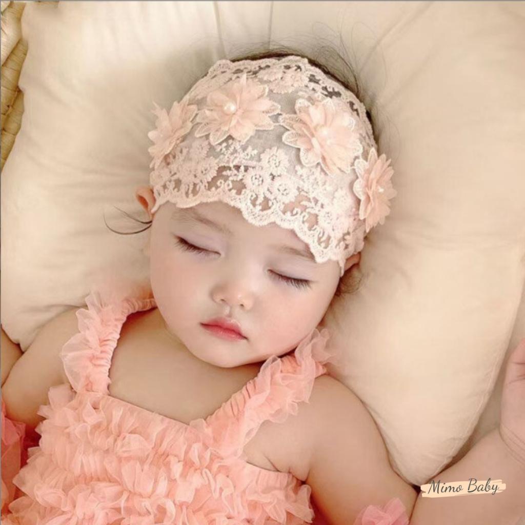 Băng đô che thóp, turban cho bé gái vải voan đính bông hoa xinh xắn BD72 Mimo Baby