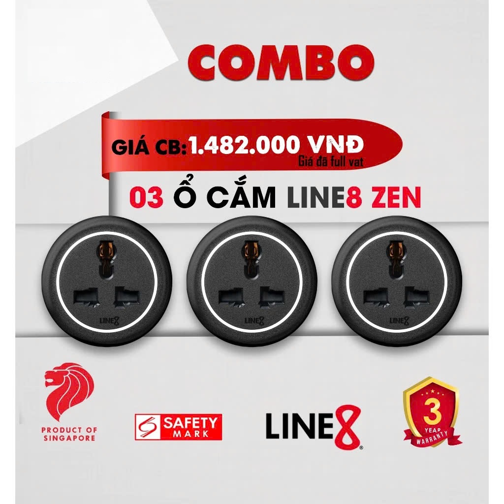 Combo 3 Ổ Cắm Điện Line8 Zen MLT / Chuẩn Quốc Tế / Hàng Chính Hãng