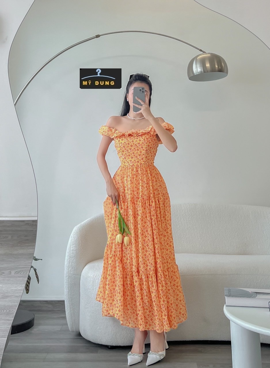 ĐẦM MAXI HOA NHÍ TRỄ VAI- NHẸ NHÀNG, NGỌT NGÀO-SANG TRỌNG, HÀNG THIẾT KẾ LOẠI 1, ĐẸP TỪ CHẤT ĐẾN FORM. SỜ VÀO CÁI LÀ MÊ LIỀN
