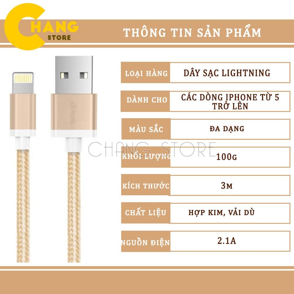 Dây Sạc ĐT IPBọc Dây Dù Dài 3 Mét Chống Rối Chống Đứt