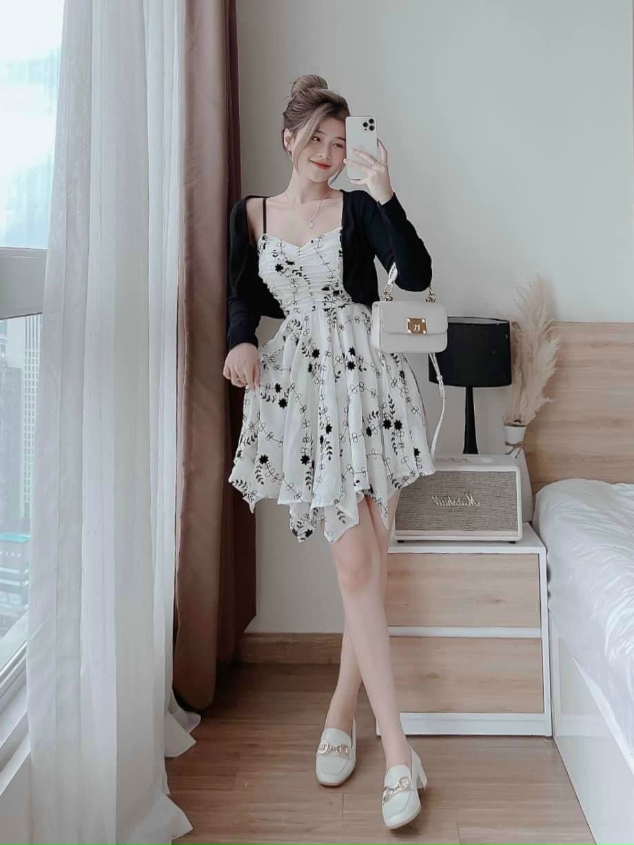 SÉT ÁO KHOÁC KÈM ĐẦM VOAN IN HỌA TIẾT