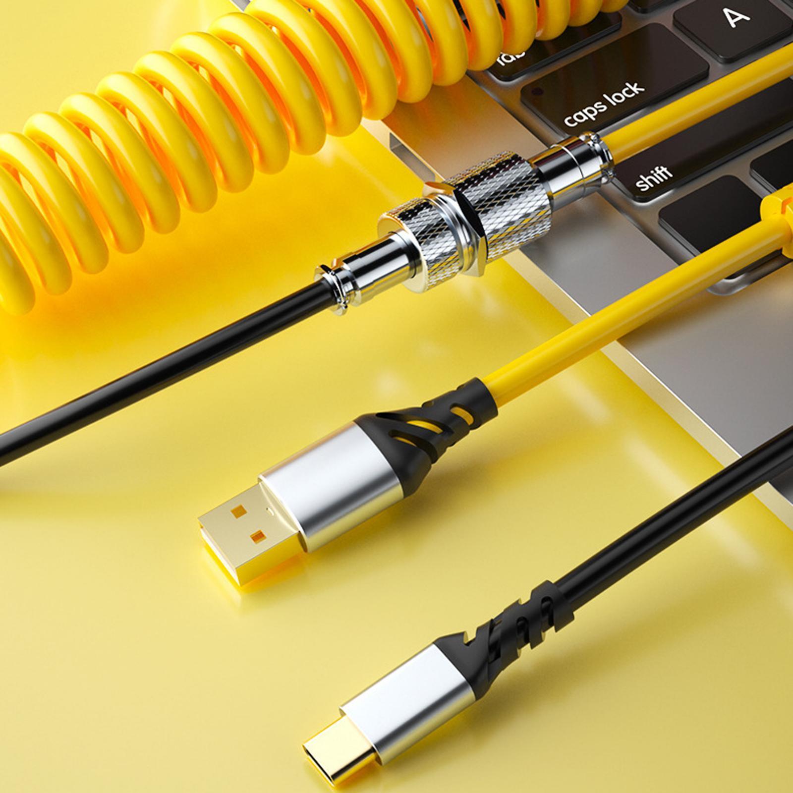 Coiled USB Type C Cable with Aviation Plug for Laptop for Type C Mechanical Keyboard