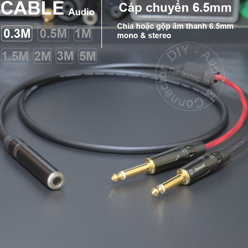 Cáp chia jack 6 ly 6.5mm  1 đầu cái sang 2 đầu đực DIY - audio cable 2 6.5mm mono to 6.5mm stereo TRS