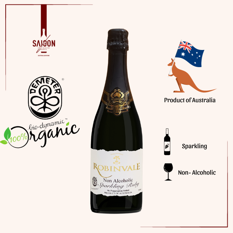 Vang Sủi Robinvale Grape Sparkling 750Ml - Không Cồn Organic - Ruby Nho Đỏ