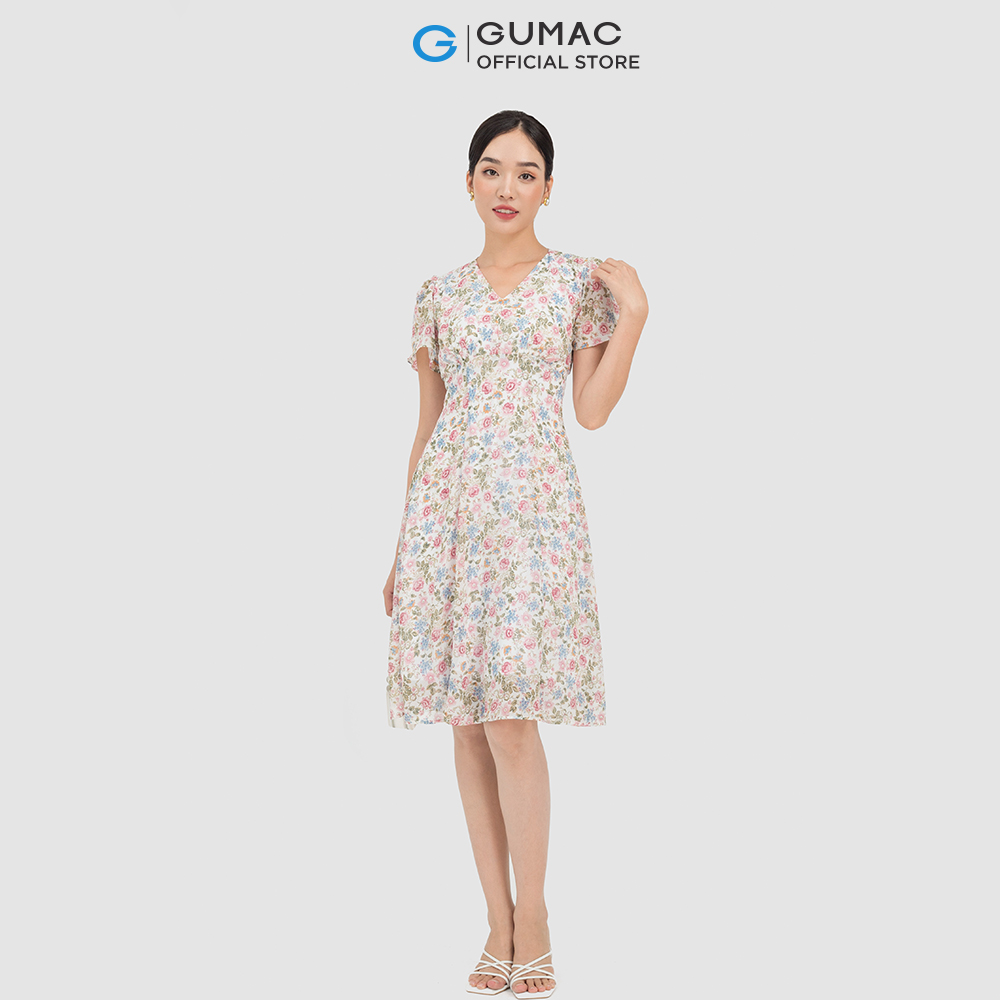 Đầm nữ GUMAC LD0702 hoa nhún ngực trẻ trung