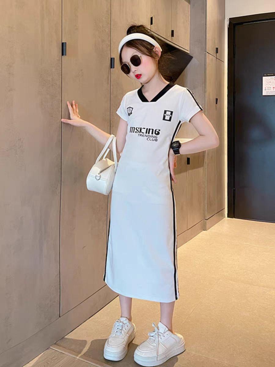 TOBE1SHOP Cô gái ăn mặc cotton mùa hè mỏng 2023 học sinh trung học cơ sở trẻ em lớn tây lưới váy vừa vặn màu đỏ