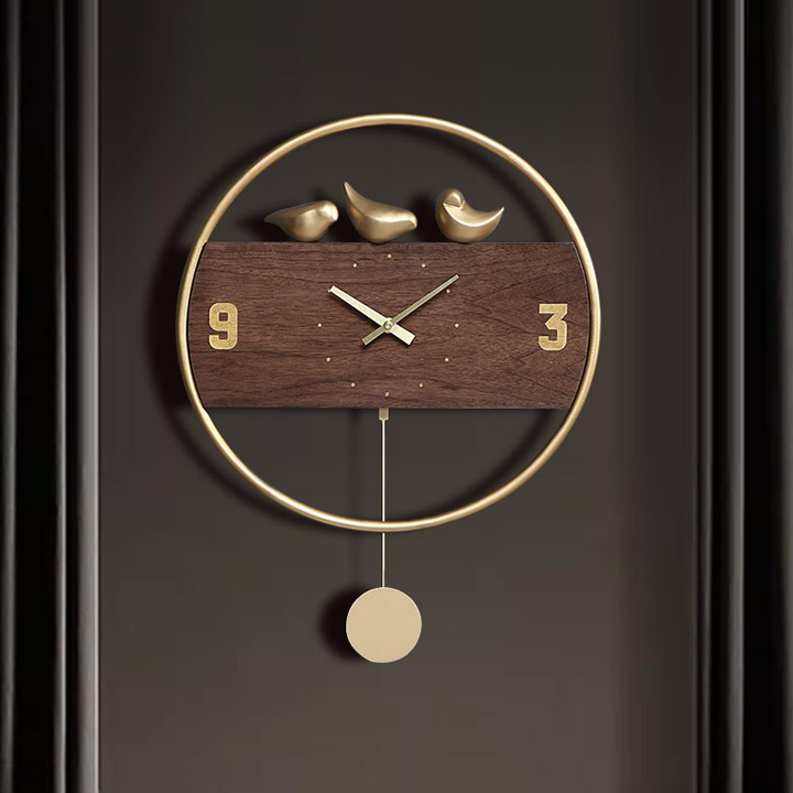 Đồng hồ quả lắc độc lạ mặt gỗ khung kim loại decor phòng khách đẹp - Đồng hồ treo tường quả lắc cổ điển thiết kế đơn giản trang trí và quà tặng ý nghĩa