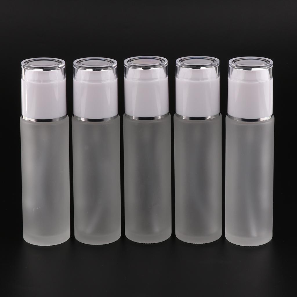 5 Pcs 80ml Glass Empty Bottles with Pump, Travel Cosmetic Bottle Dispenser,Great for Refill Cream/Serum/Skin Care/Lotions
