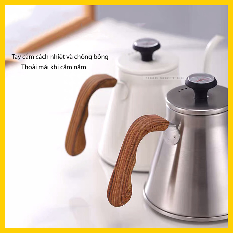 Ấm đun nước cổ ngỗng pha cà phê có kèm nhiệt kế đo nhiệt độ nước | Dung tích 1,2 lít
