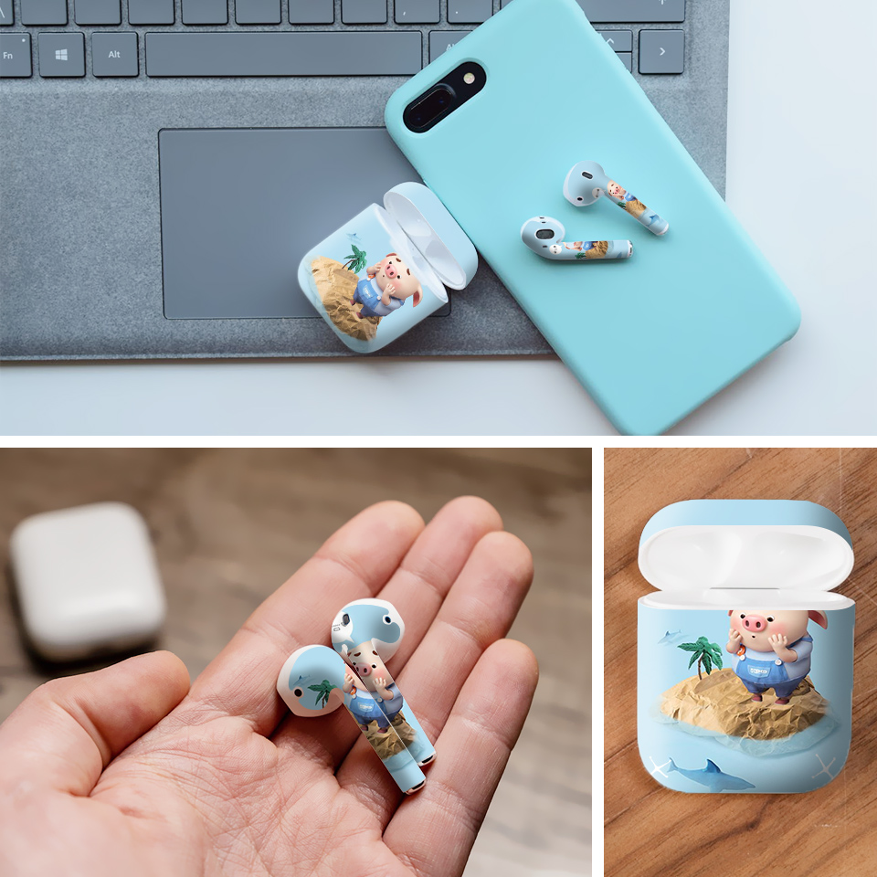 Miếng dán skin chống bẩn cho tai nghe AirPods in hình Heo con dễ thương - HEO2k19 - 048 (bản không dây 1 và 2