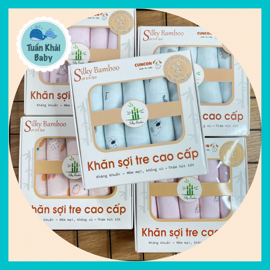 Khăn Sữa Sợi Tre Lụa Cao Cấp CUNCON | Khăn 4 Lớp Kháng Khuẩn - mềm mại, Không xù - thấm hút tốt | Kích thước 27x27 cm