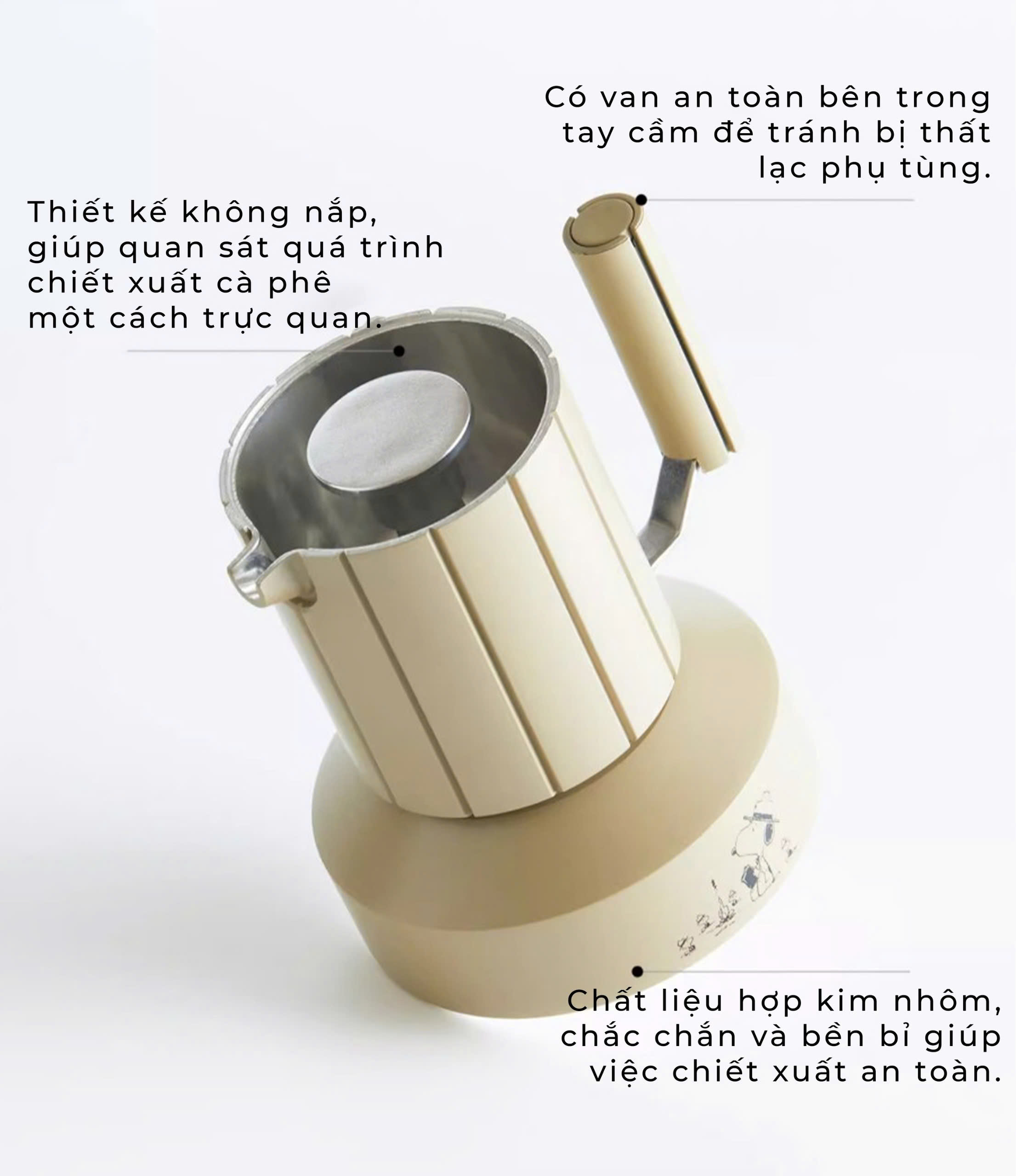 Bộ combo camping pha cà phê moka SNOOPY dã ngoại phượt có thùng Cafede Kona