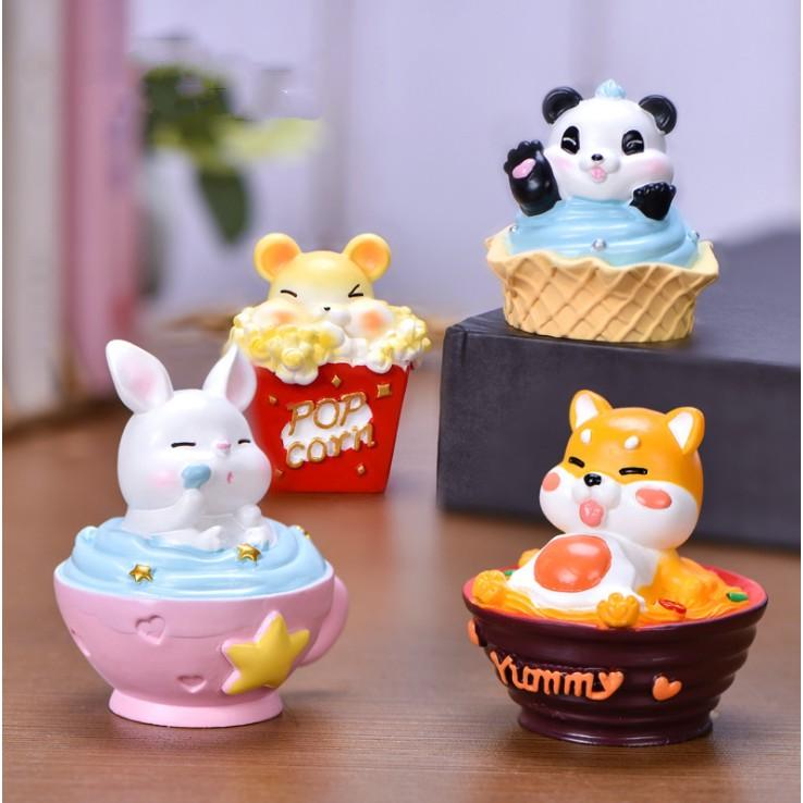 *HN* Charm tách trà, cốc kem, bát mỳ với mẫu thú đáng yêu dùng làm móc khóa, DIY