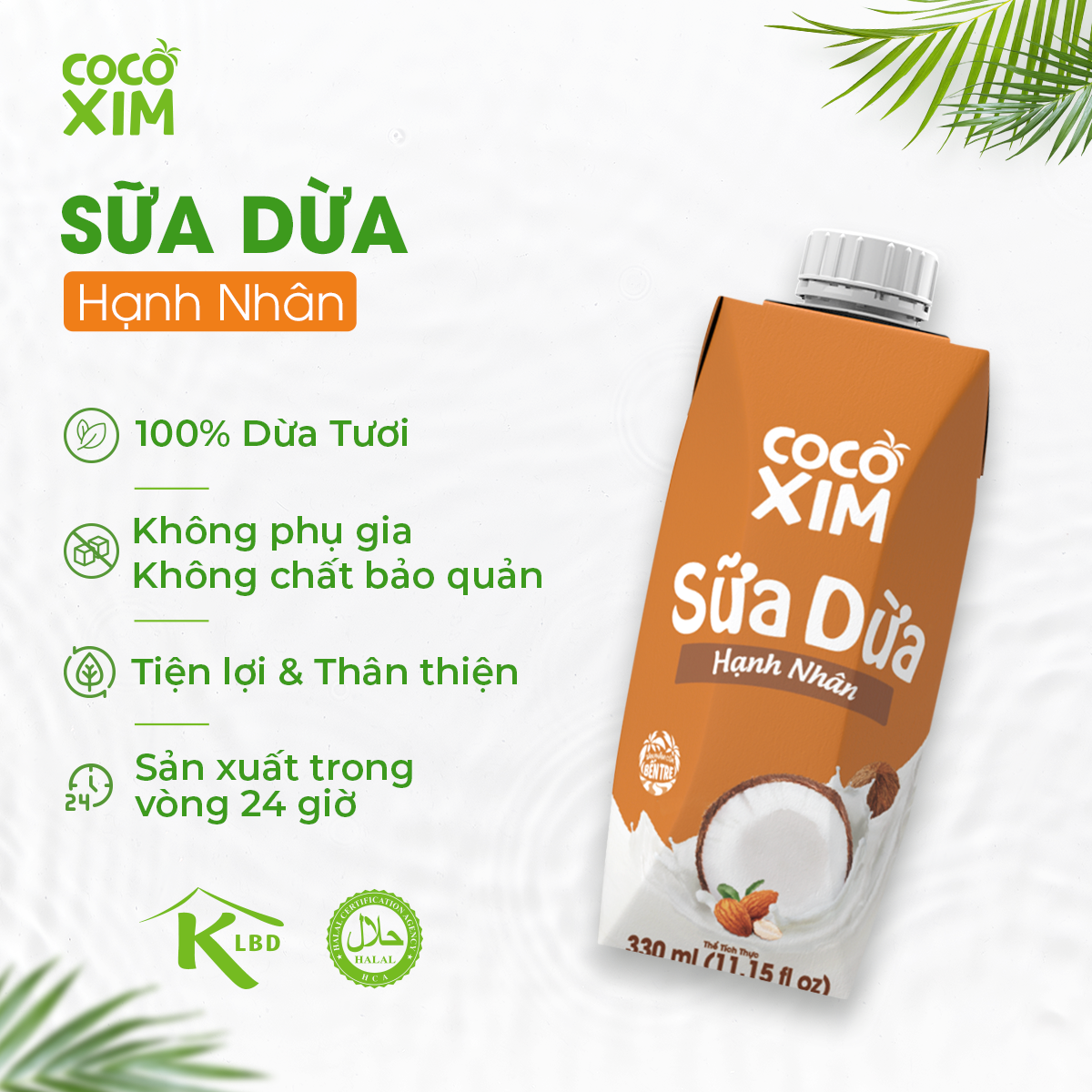 Thùng 12 Hộp Sữa dừa Cocoxim Hạnh Nhân 330ml/hộp