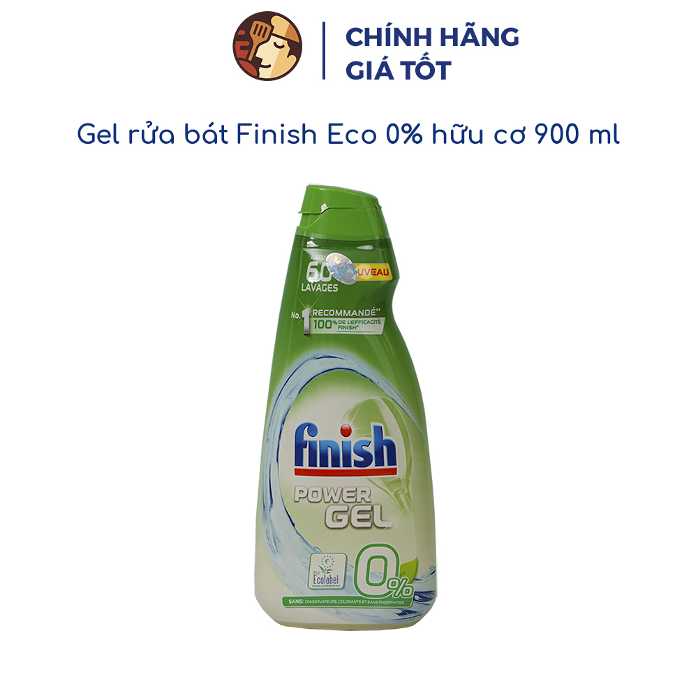 Gel rửa chén bát Finish Eco 0% 900ml hữu cơ, chính hãng, an toàn, thân thiện với môi trường