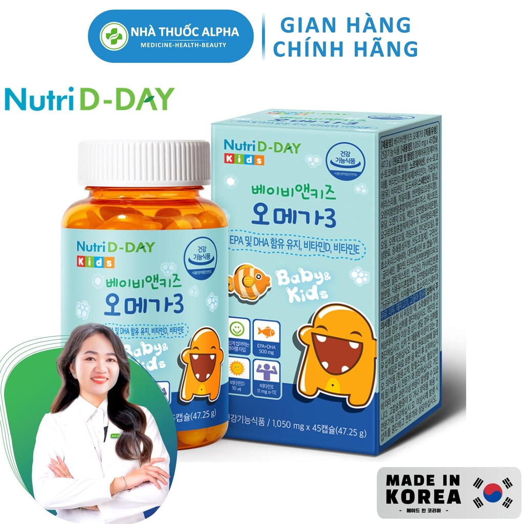 Viên uống bổ sung DHA, EPA Nutri D-DAY Baby &amp; Kids Omega 3 phát triển trí não trẻ em