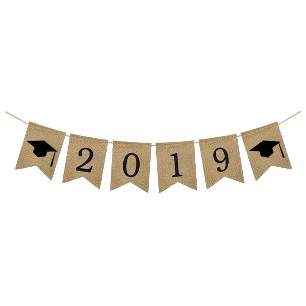 Burlap Grad Banner Decoration Sign 2019 Graduation Party Supplies