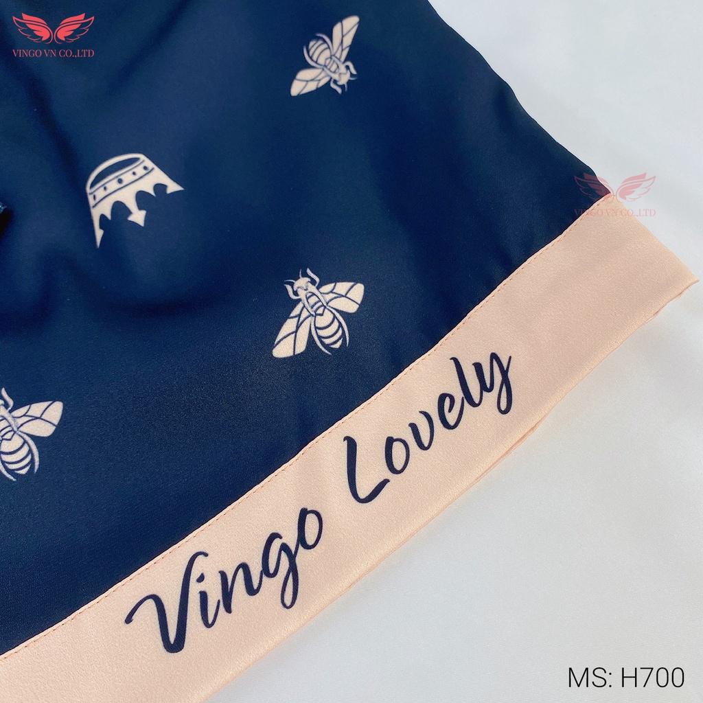 Đồ Bộ Nữ Pijama Mặc Nhà VINGO Lụa Pháp Mềm Mát Tay Cộc Quần Cộc Hoạ Tiết Ong Vàng Nền Đen Sang Chảnh Mùa Hè H700 VNGO