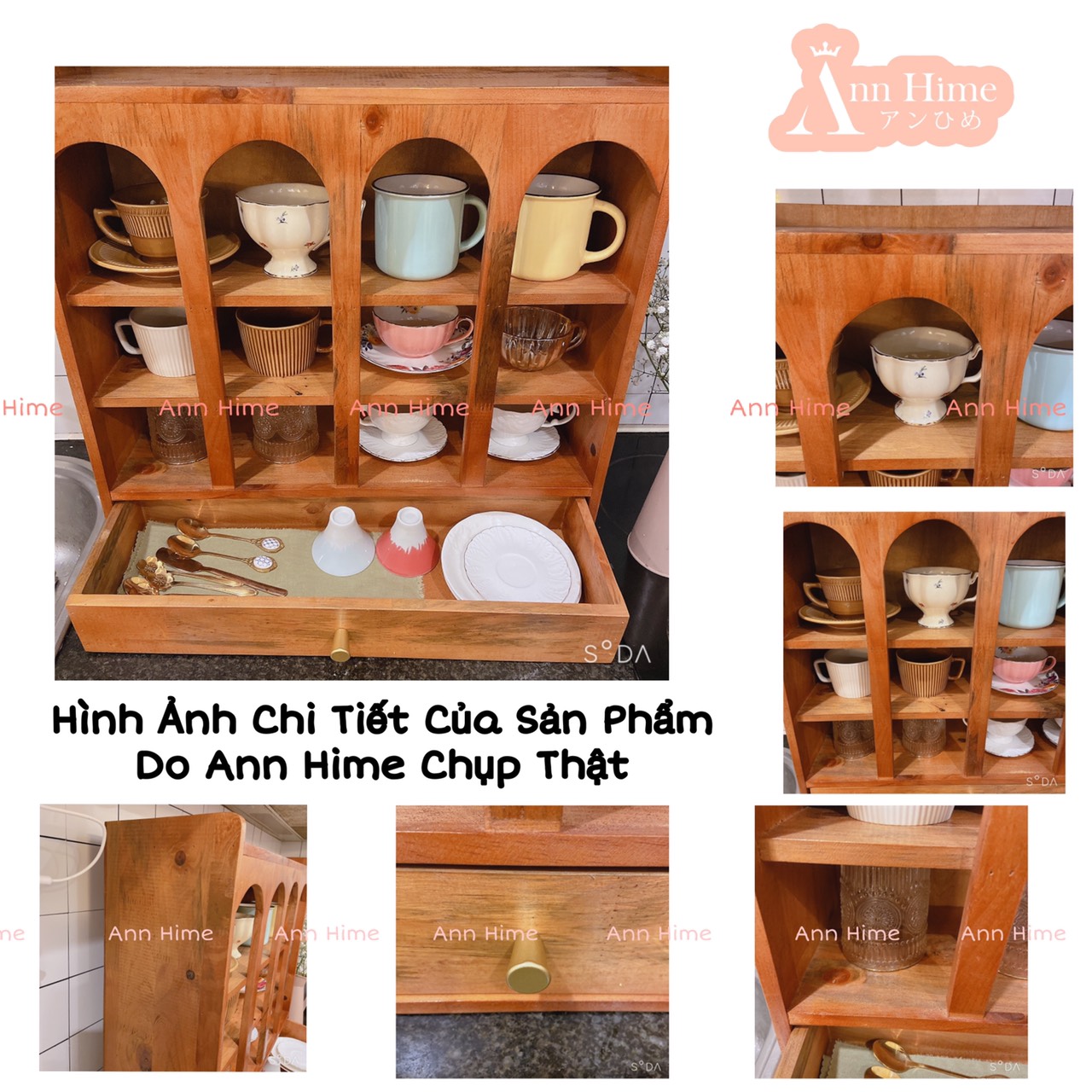 Tủ Gỗ Mini Trang Trí Phòng Khách Để Bàn Retro Bắc Âu Màu Vàng Cánh Gián SP22