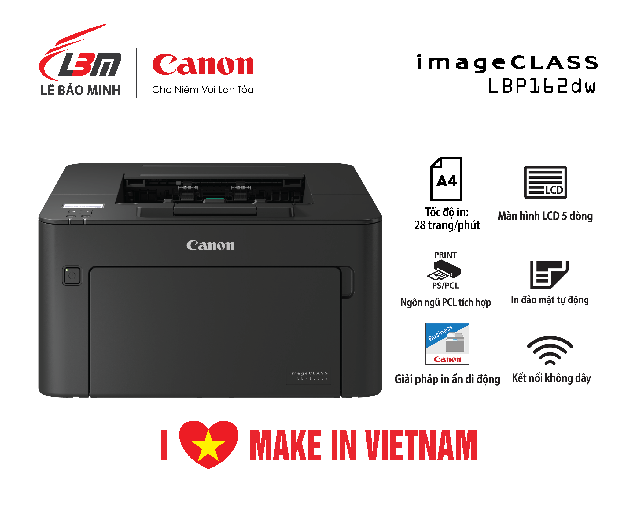 Máy in laser đơn năng Canon LBP162dw- Hàng chính hãng