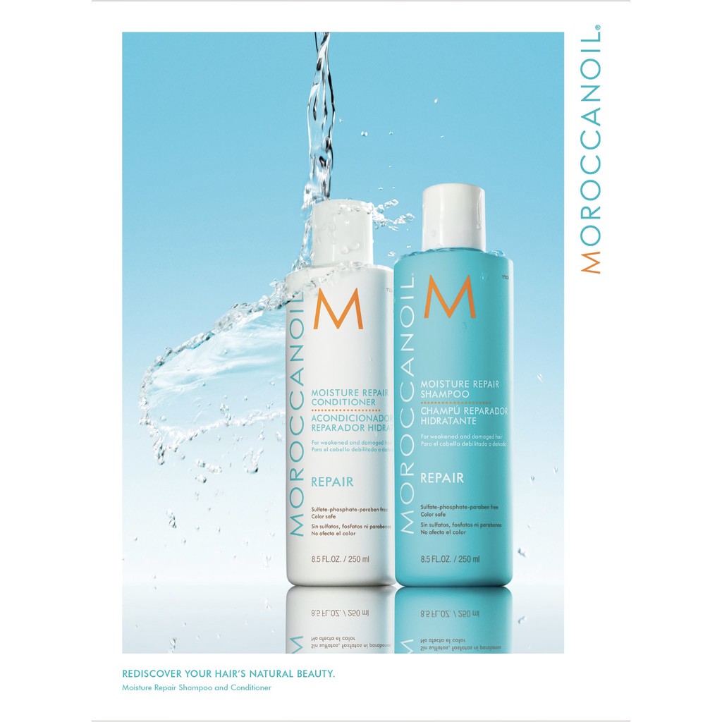 Bộ Combo Bộ Dầu Gội và Xả Phục Hồi Tóc Hư Tổn Moroccanoil Moisture Repair Full Size + Tặng Reuzel Tonic 100ml - Chính hãng