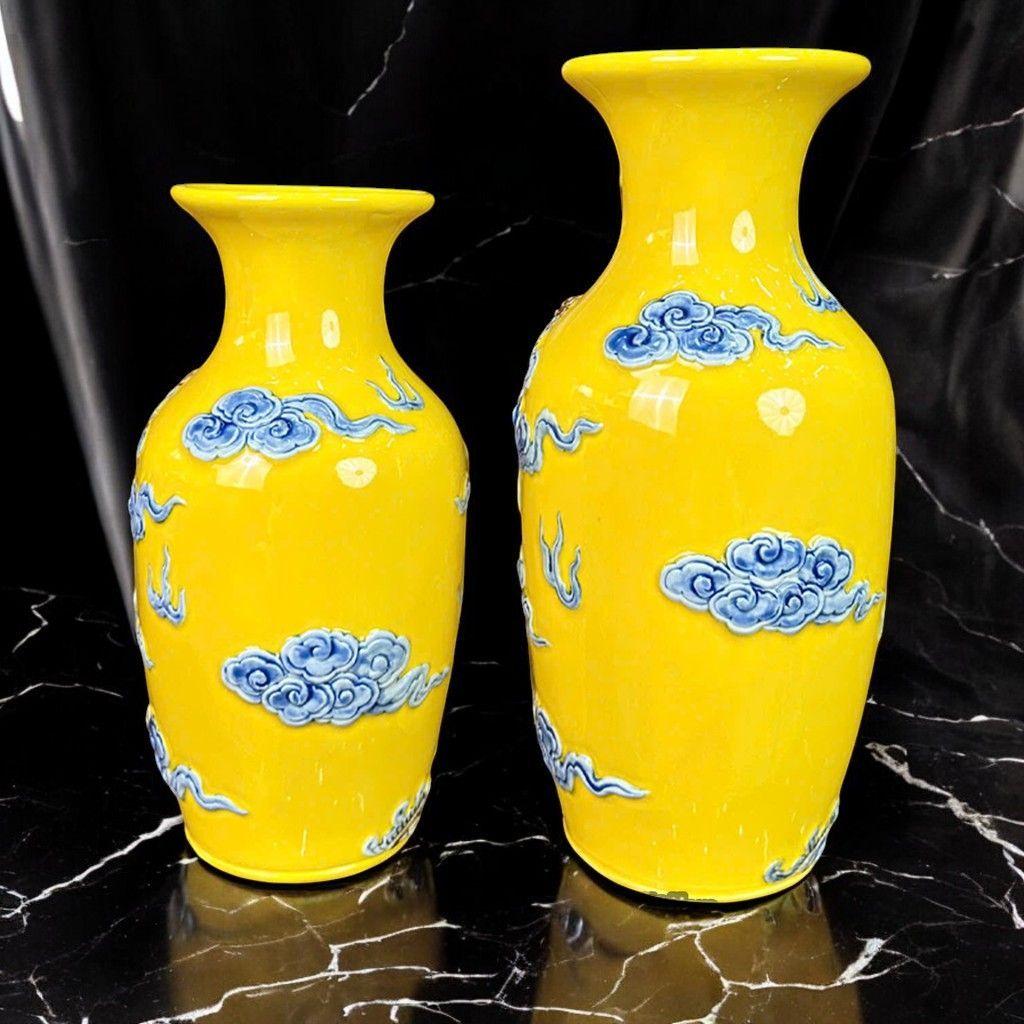 Lọ Lộc Bình Men Vàng Gốm Sứ RỒNG VIỆT - lọ hoa Họa Tiết Nổi Rồng đắp nổi bát tràng cao cấp