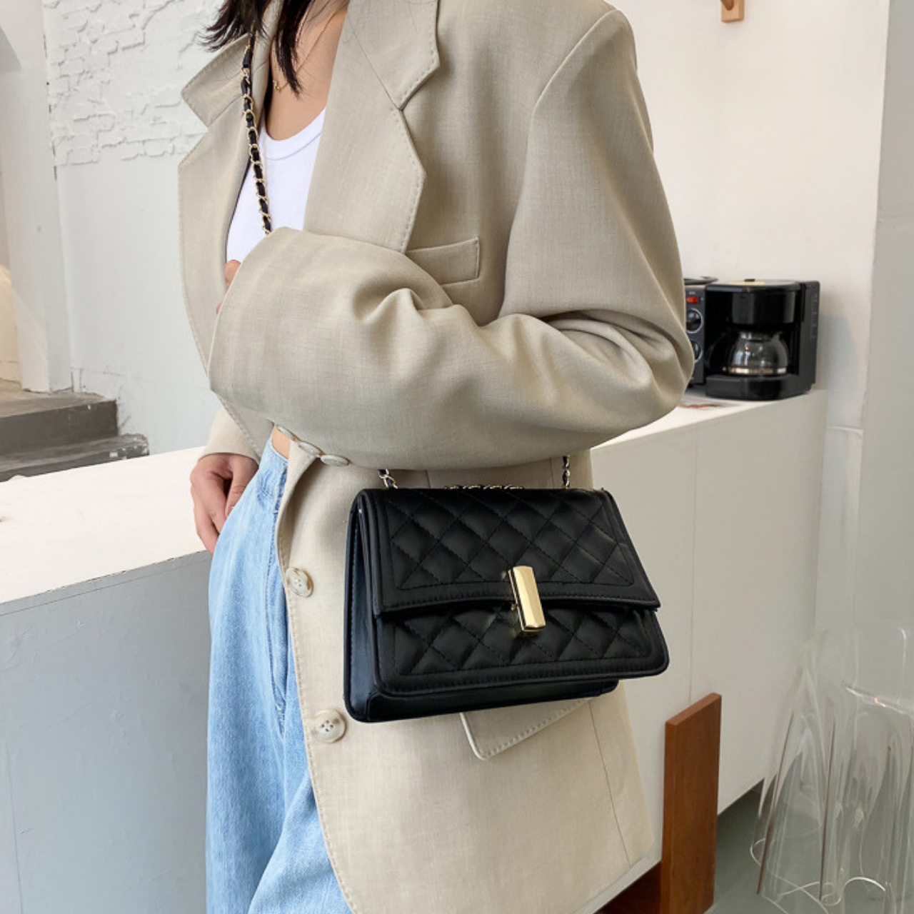 Túi xách nữ cao cấp thời trang dự tiệc phối dây xích đẹp