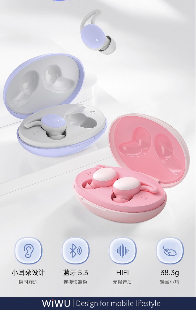 Tai nghe Wiwu ZERO BEANS T15 cho các thiết bị di động thiết kế tai nhỏ, nhẹ, giảm tiếng ồn vật lý, đeo lâu không bị đau tai - Hàng chính hãng