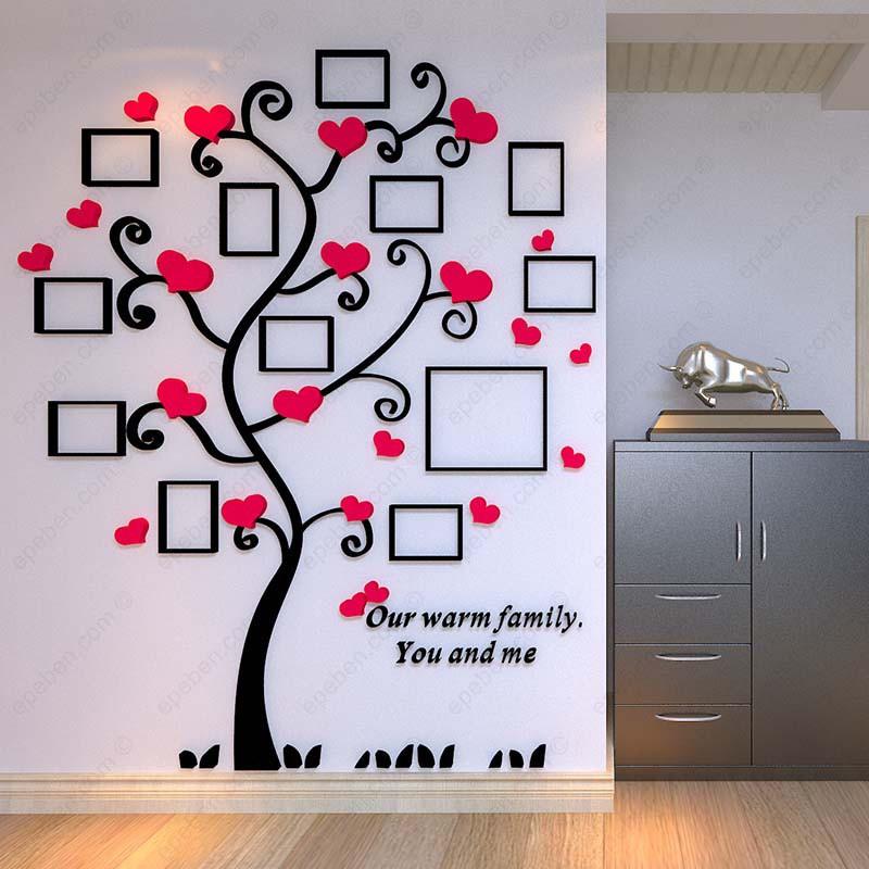 Tranh dán tường mica 3d decor khổ lớn khung ảnh trên cây tình yêu trang trí phòng khách, phòng làm việc, phòng họp