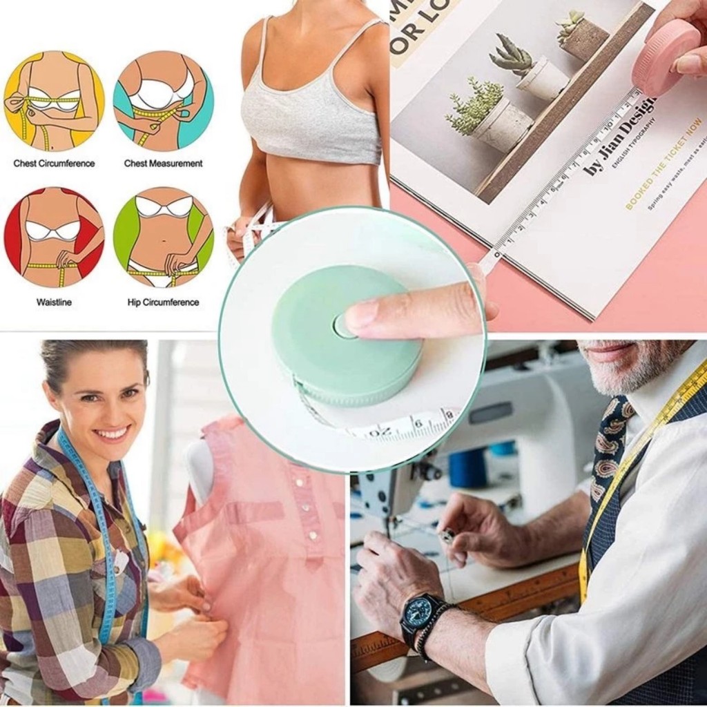 Thước Dây Với Nút Bấm Tự Rút Sau Khi Kéo, Đo Vòng Bụng, Vòng Eo 3 Vòng Kiểm Tra Sức Khỏe 1.5m - Đo Quần Áo Giao Màu Ngẫu Nhiên