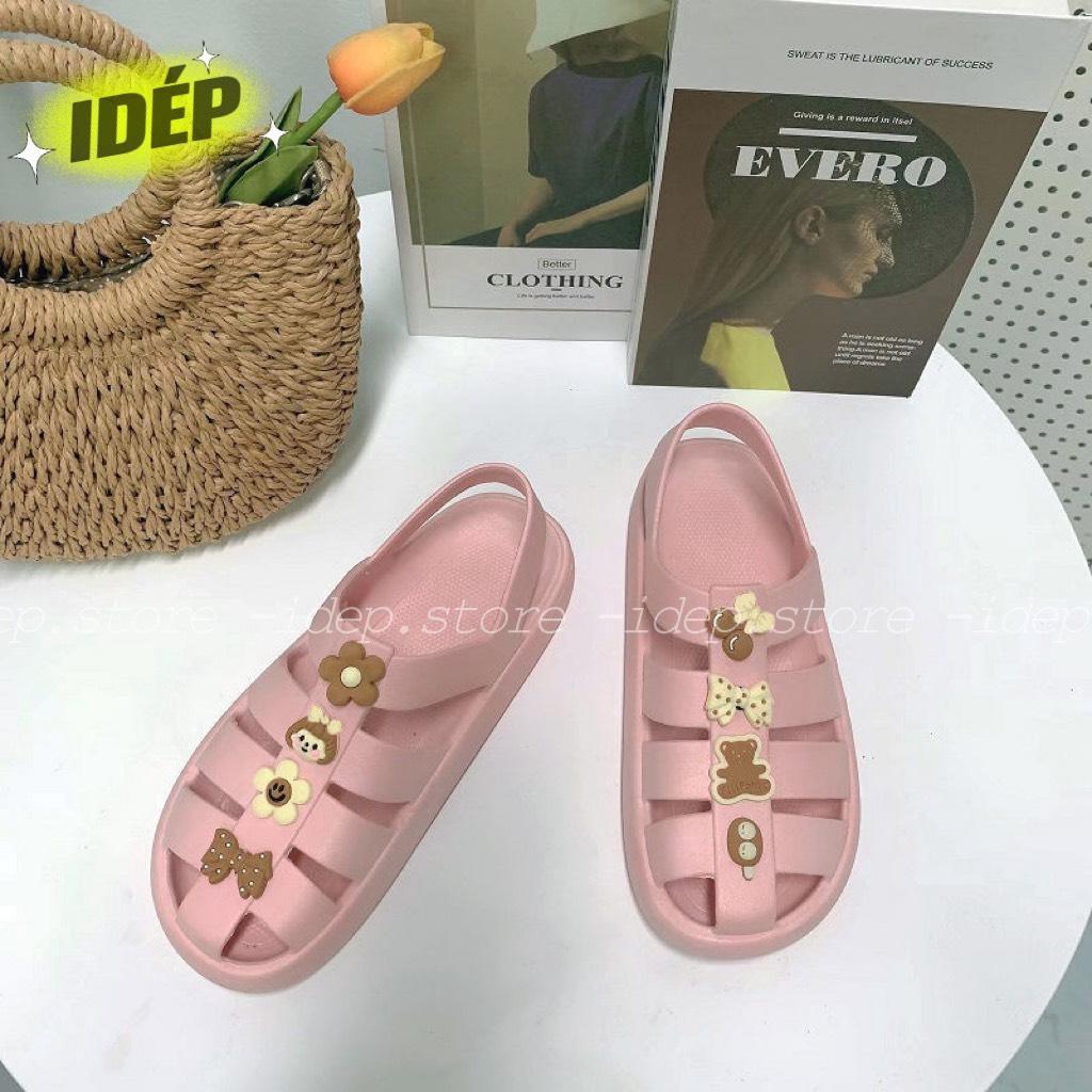 Giày sandal rọ chiến binh iDÉP cao 3cm đính 8 sticker chất EVA siêu nhẹ cho nữ đi mưa chống trơn trượt GL080