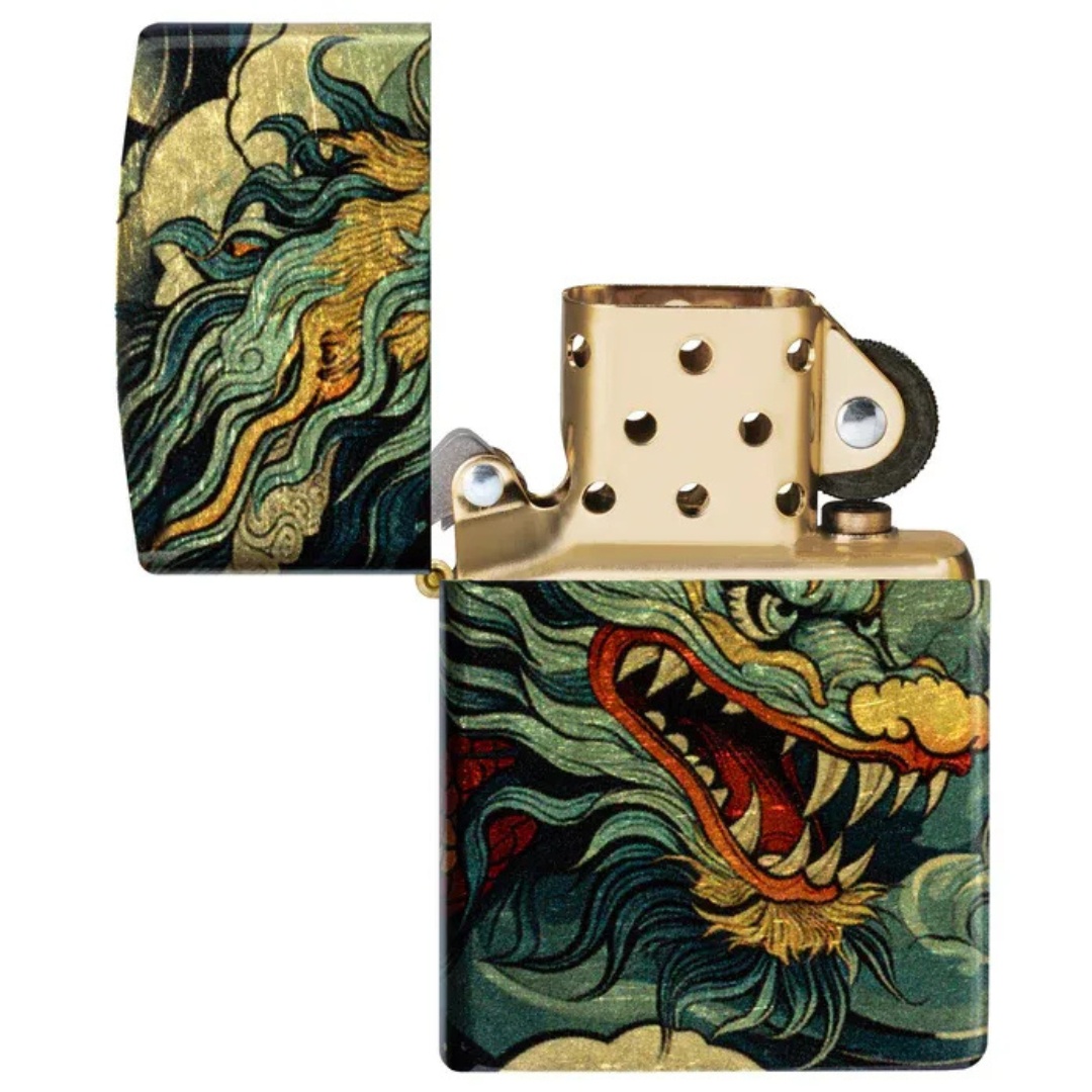Bật lửa Zippo Dragon Fusion - Thiết Kế Rồng Vàng In Tràn Viền 540 Fusion Chính Hãng Mỹ, Vỏ Đồng Thau Tumbled Brass Cao Cấp