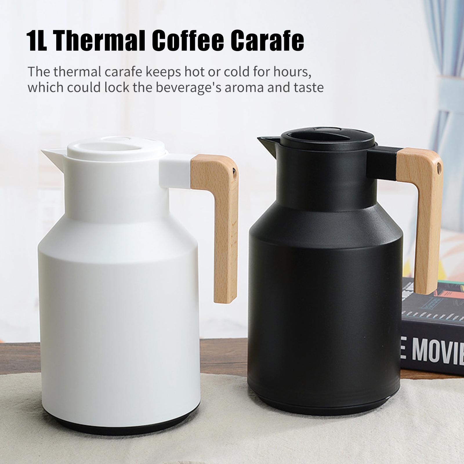 1L Thermal Coffee Carafe Double Wall Vacuum Coffee Pot Tea Carafe Thermos Pot Wood Handle Water Kettle Insulated Flask