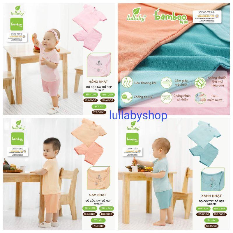 Bộ cộc tay sợi tre Lullaby NH621P, áo bổ nẹp, quần đùi bé trai, bé gái siêu mát và mềm mịn