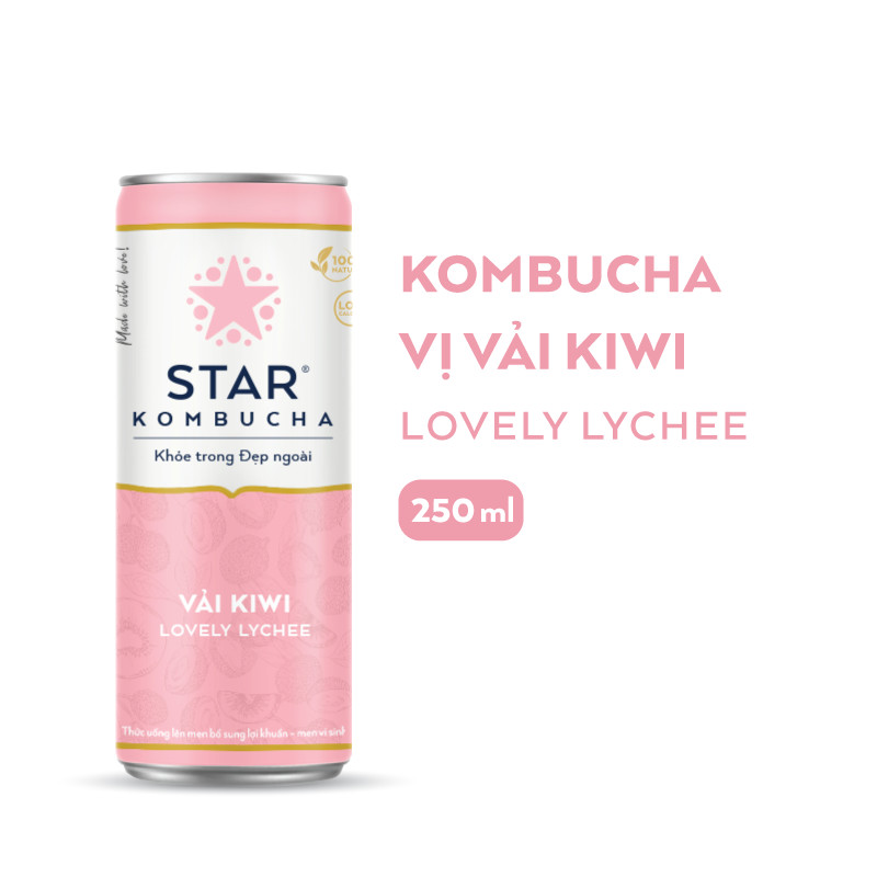 Thùng 12 lon thức uống lên men STAR KOMBUCHA Vải Kiwi / Lovely Lychee (250ml/lon)