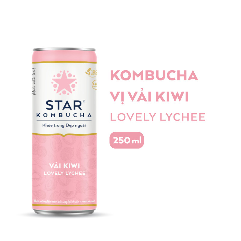 Lốc 6 lon thức uống lên men STAR KOMBUCHA Vải Kiwi / Lovely Lychee (250ml/lon)