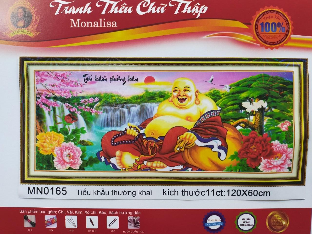 Tranh thêu chữ thập phật di lặc hoa mẫu đơn MN0165 - 120 x 60 cm - chưa thêu