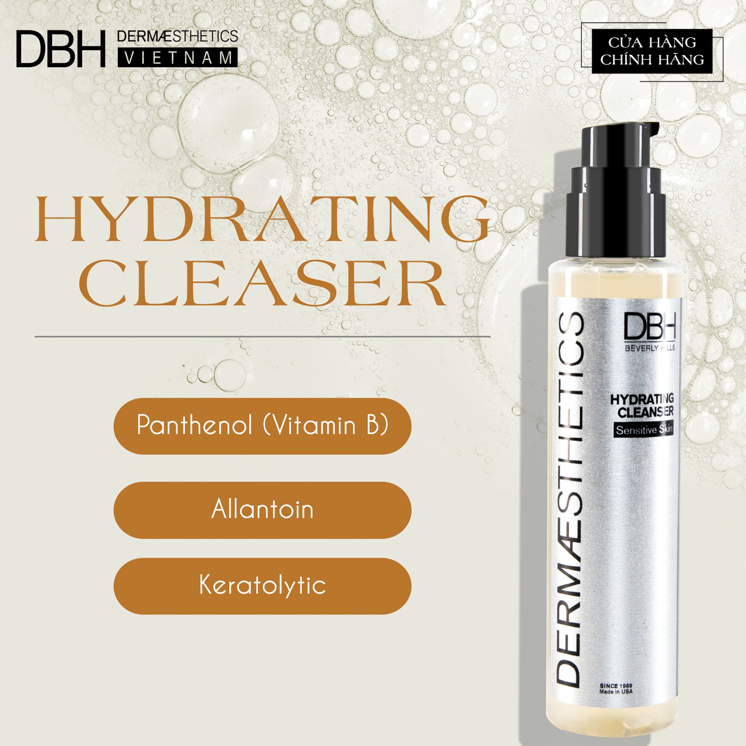 SỮA RỬA MẶT DỊU NHẸ, KHÔNG BỌT- HYDRATING CLEANSER DBH DƯỠNG ẨM SÂU CHO DA KHÔ, NHẠY CẢM