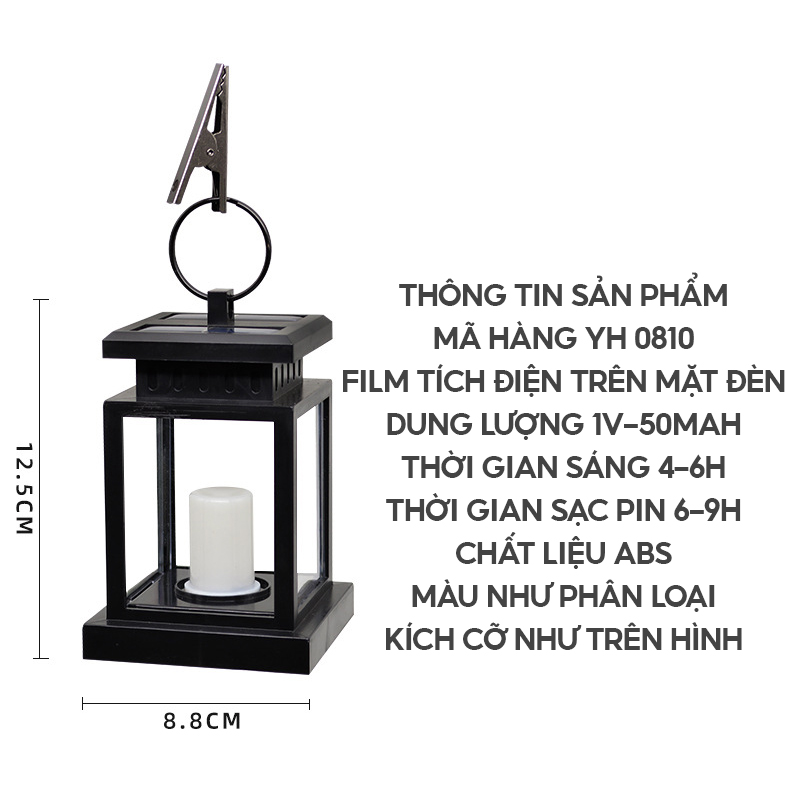 Đèn Trụ Cổng Cửa Nhà Năng Lượng Mặt Trời Kích Cỡ 12.5x8.8cm Tích Điện 6 Tiếng Sáng Liên Tục 6 Tiếng