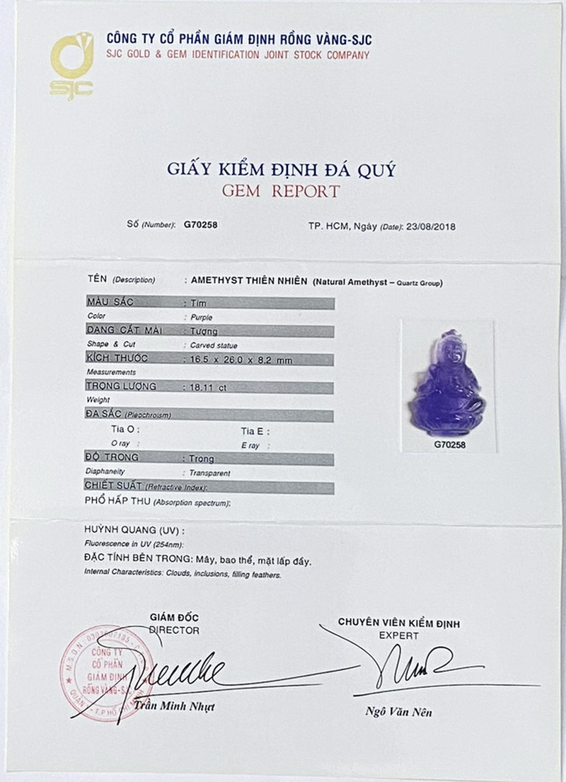 Tượng Tôn Phật Quan Thế Âm Bồ Tát Đá Thạch Anh Tím Amethyst Phong Thủy Tự Nhiên Kiểm Định