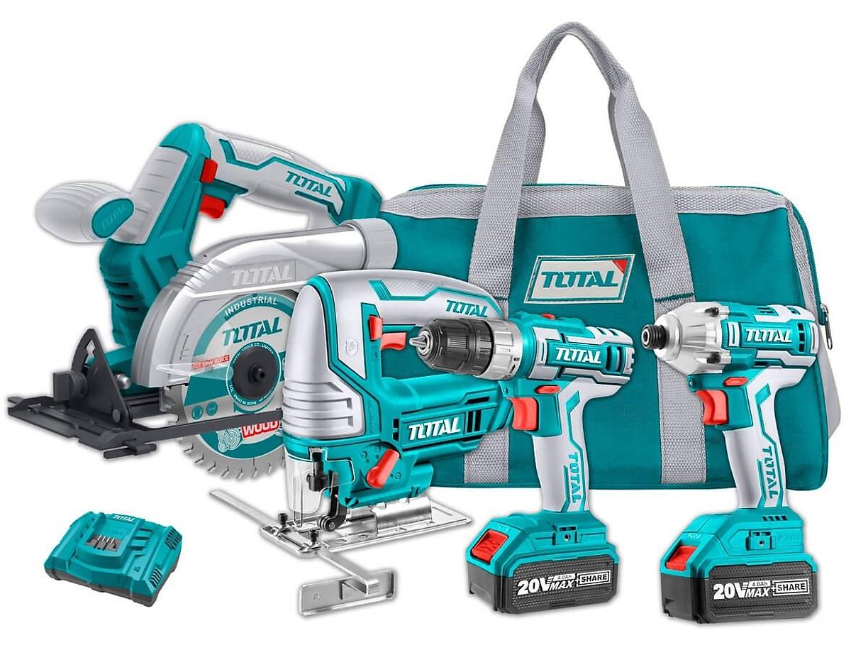 BỘ COMBO 4 MÁY GỒM CƯA ĐĨA TRÒN TSLI1401, CƯA LỌNG TJSLI6508, SIẾT VÍT TIRLI2017 VÀ KHOAN TDLI20051 DÙNG PIN 20V 45NM TOTAL TCKLI20104 - HÀNG CHÍNH HÃNG
