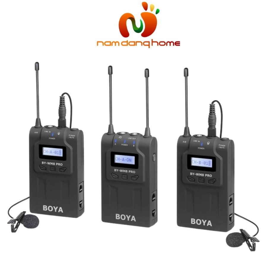 Micro Thu Âm Wireliess UHF Boya BY-WM8 PRO-K2 (Bộ Thu 2 Micro) - Hàng Nhập Khẩu